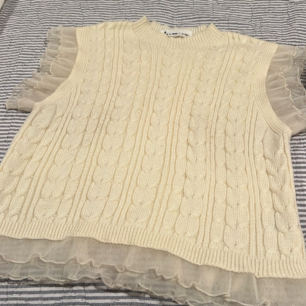 Anthropology, cream, color sweater with ruffles
